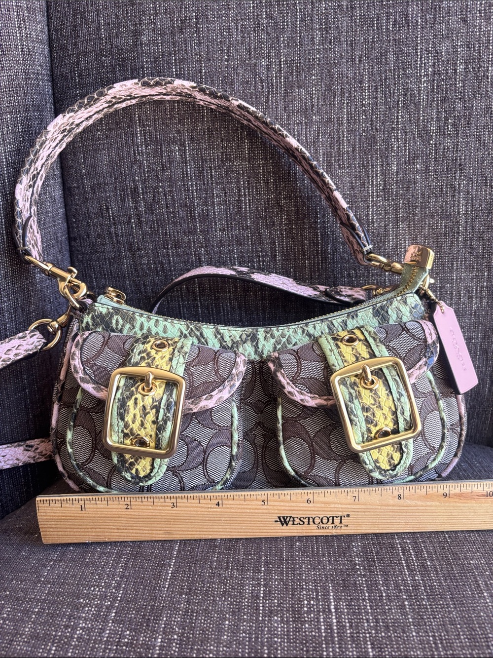 Coach Ashton Shoulder Bag In Signature Jacquard GOLD/OAK MULTI Like New w/Straps - Picture 9 of 16
